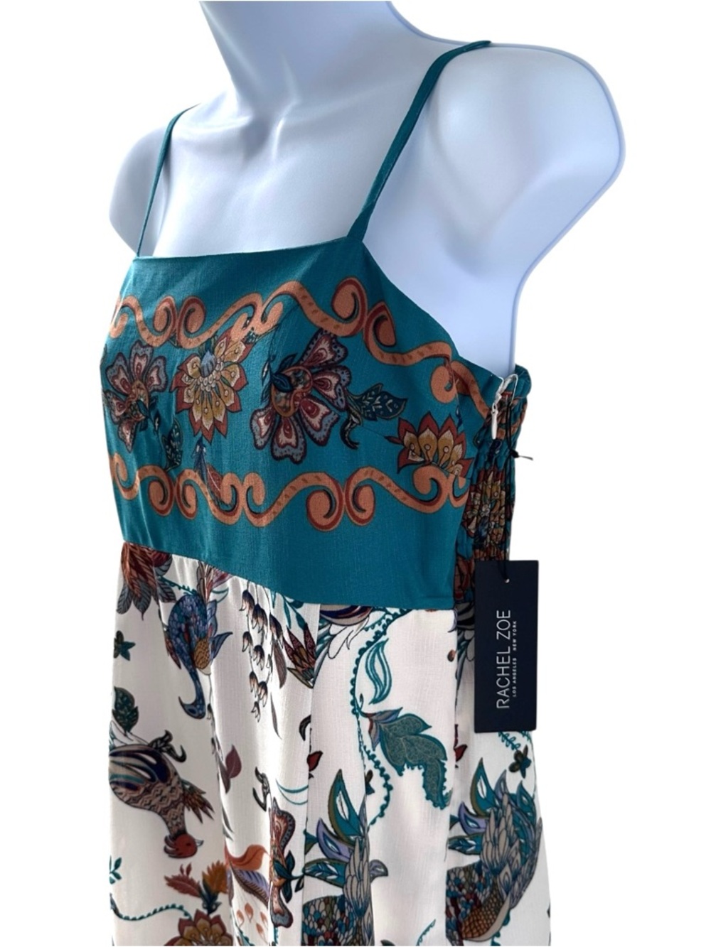 Rachel Zoe Maxi Dress Floral Botanical Peacocks Size 8 Boho Summer Vacation NWT - Picture 11 of 16